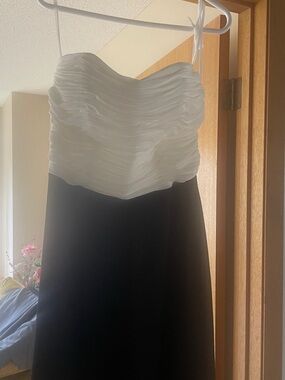 White and Black Strapless Evening Dress